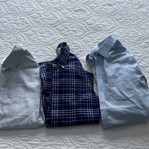 Brooks Brothers Dress Button Down Blue and White Striped  Plaid Shirts S 15/34